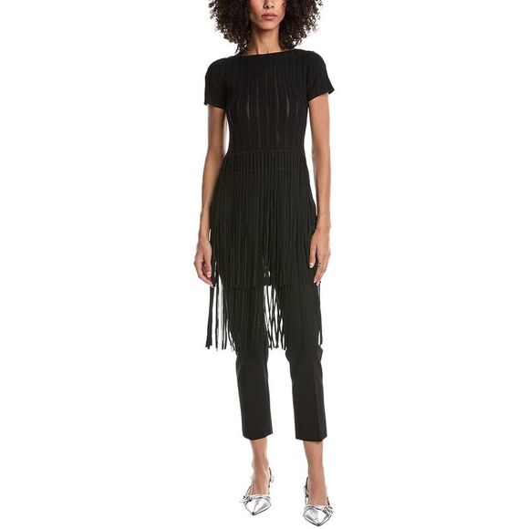 Toccin WomensKyra Boatneck Fringe T-Shirt Black